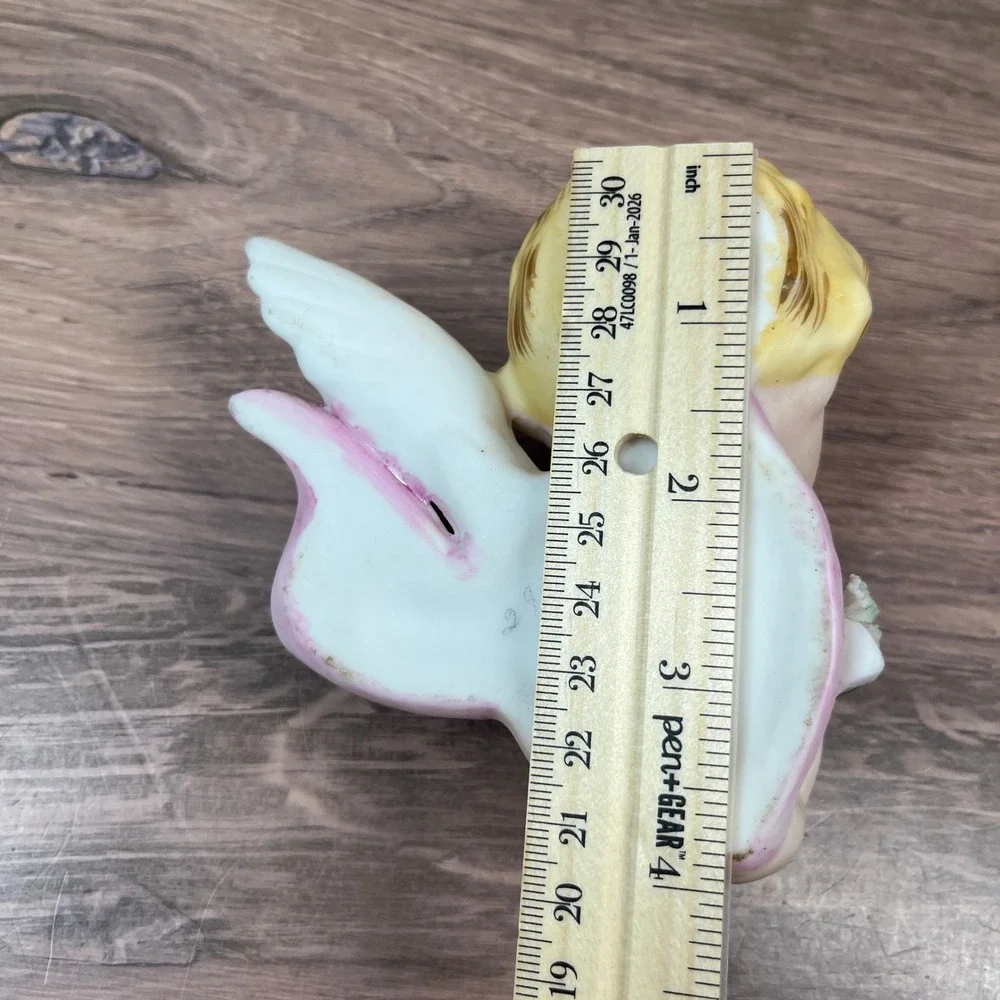 Norcrest Angel Wall Pocket Figurine Pink Blonde Roses Japan Vintage 1950s
